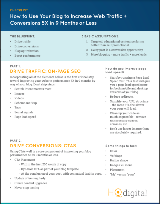 Blog performance boosters checklist screenshot