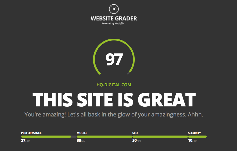 Free website grader report for HQdigital agency 