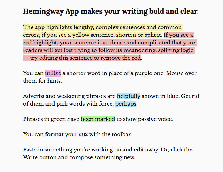 Hemmingway content editor for digital marketers