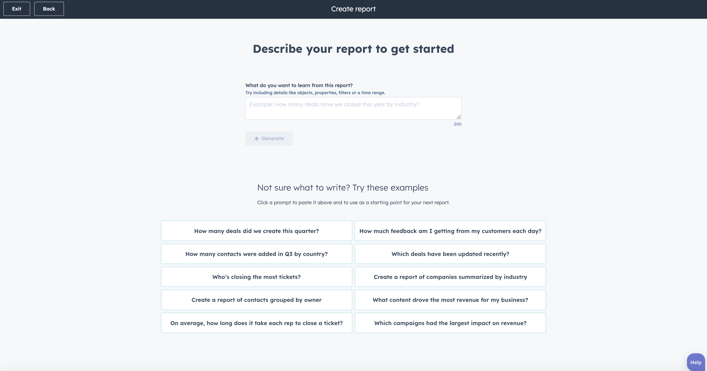 HubSpot AI Assistant Tool in Reports screen 2