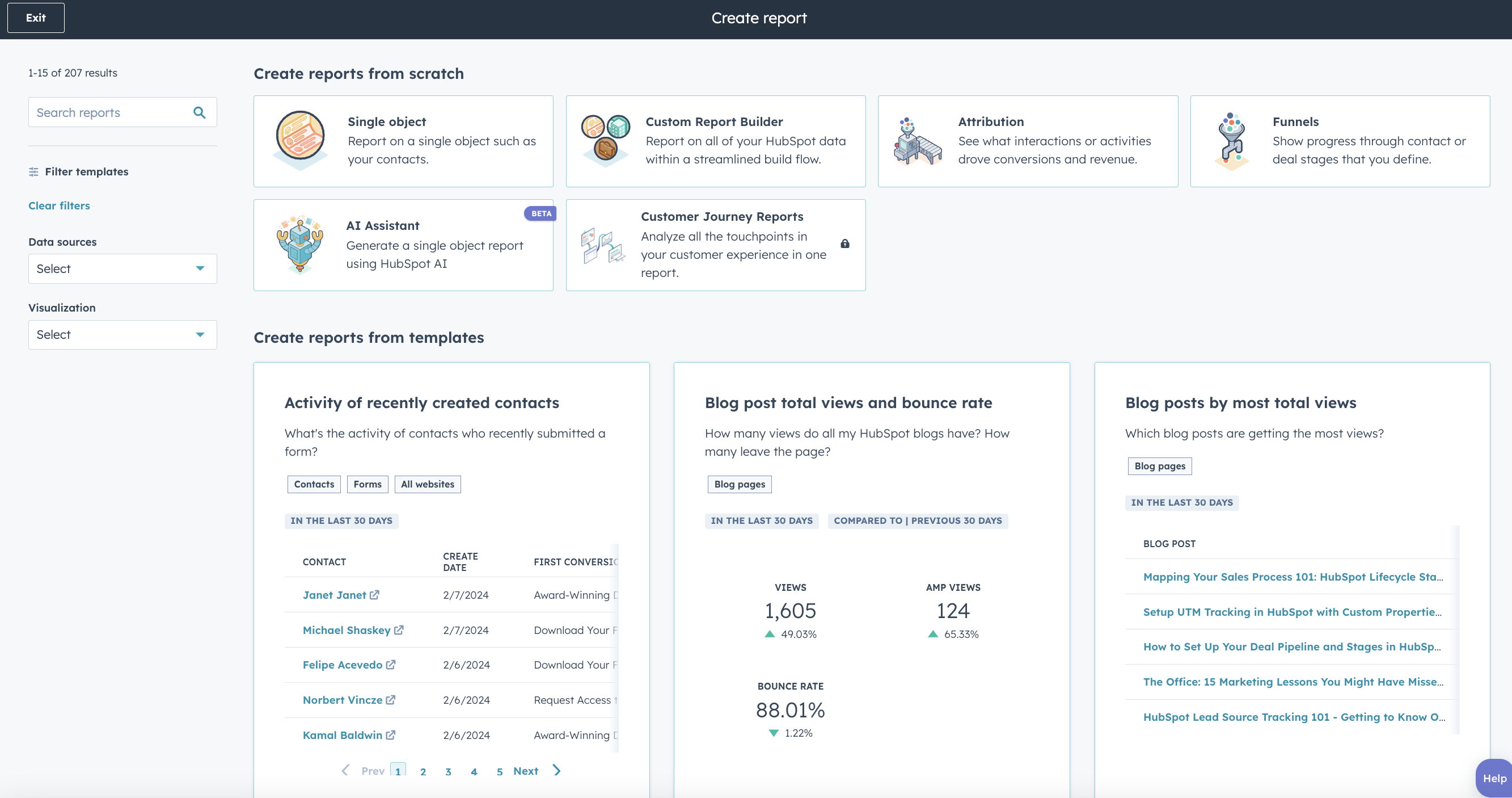 HubSpot AI Assistant Tool in Reports