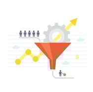 HubSpot lead conversion funnel graphic showing leads converting into customers