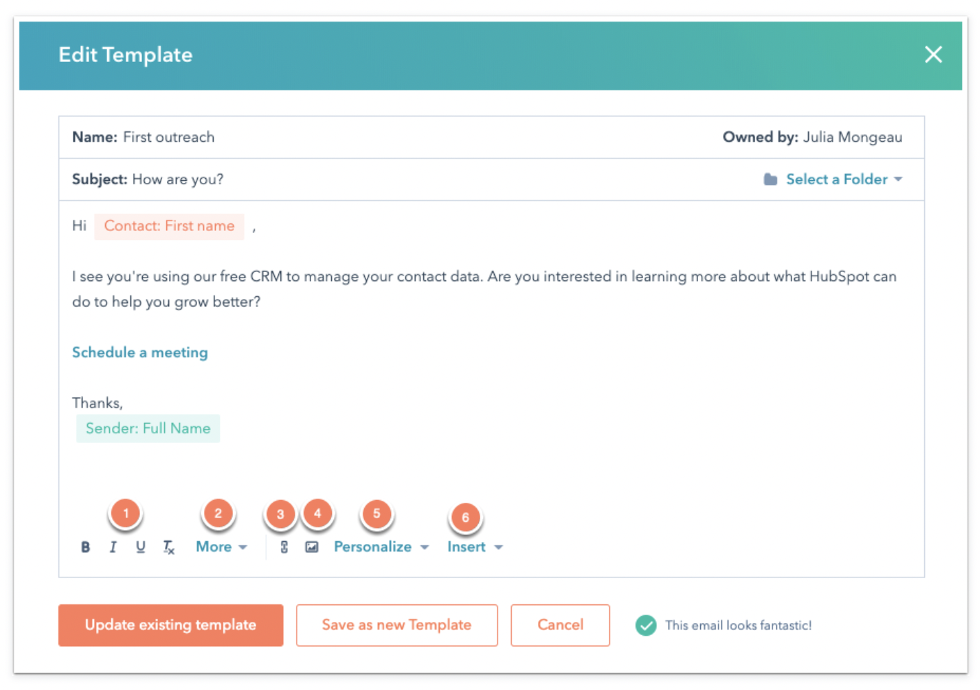 HubSpot sales email template example